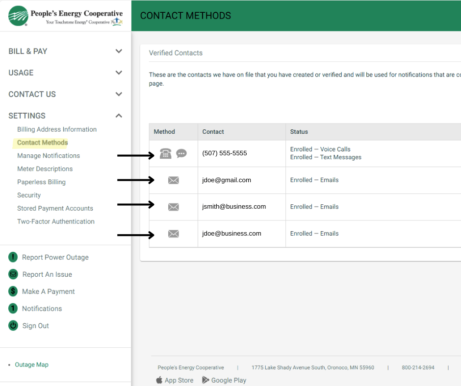 Contact Methods Screen